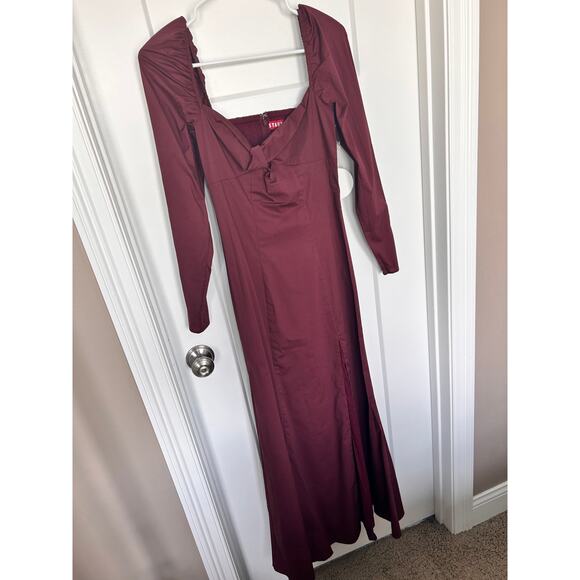NWT Staud Josephine Cut-Out Maxi Dress Leg Slit Sweetheart Long Sleeve Plum SZ 4 - Picture 4 of 14